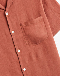 Portuguese Flannel Linen Camp Collar Shirt - Terracotta | Portuguese Flannel Shirts | JEANSTORE