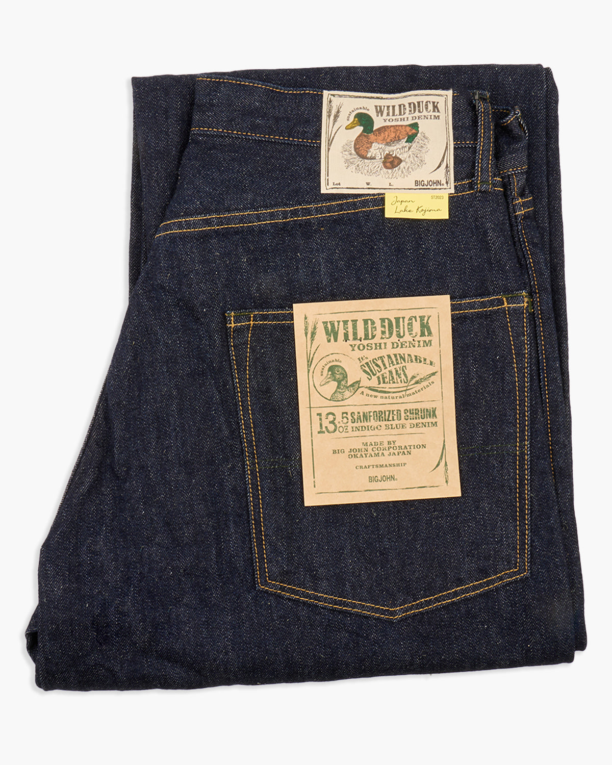 Big John Green Label M1011RC Wild Duck Yoshi Denim Wide Straight Selvedge Jeans - Indigo Onewash | Big John Jeans | JEANSTORE