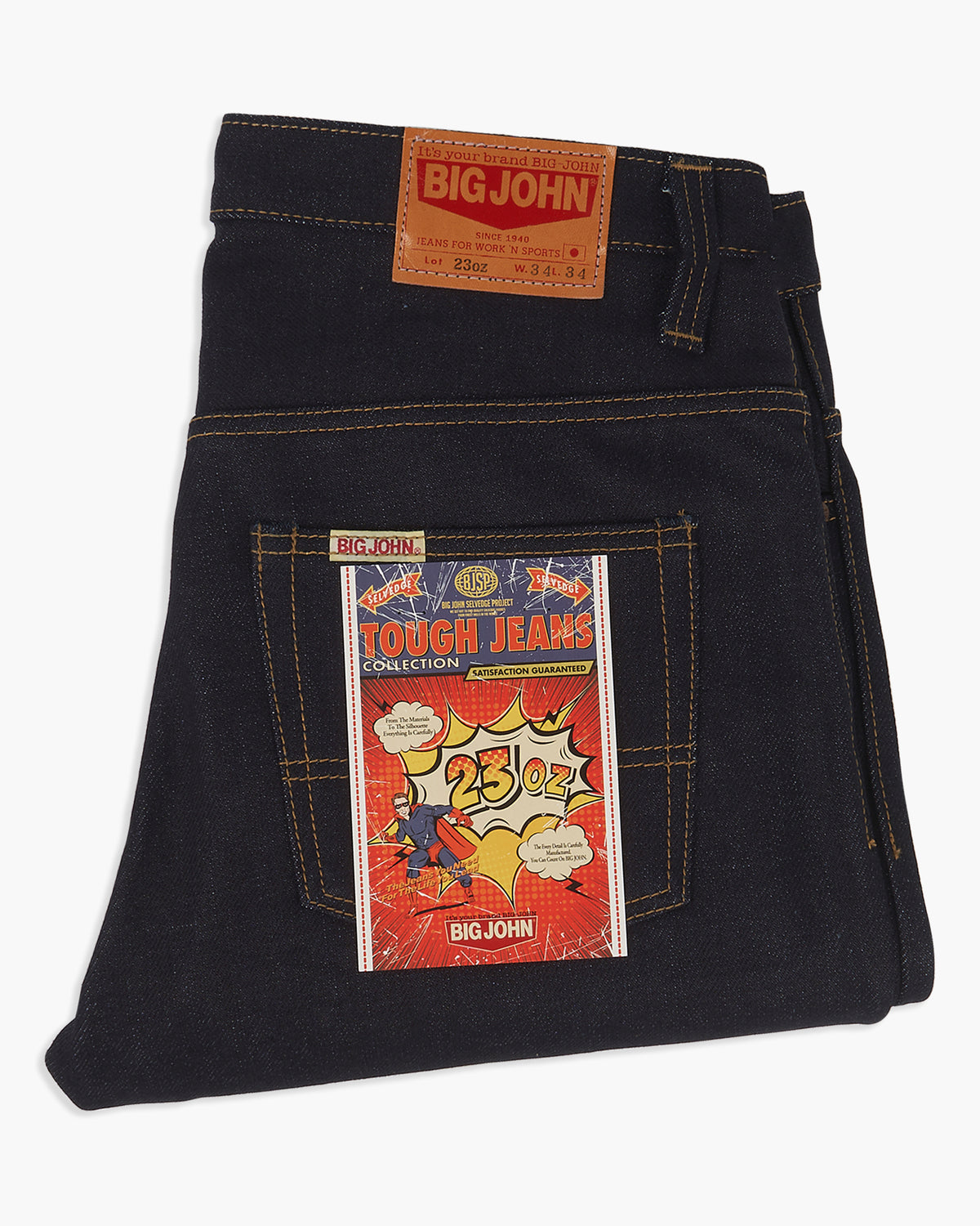 Big John M104G Tough 23oz Straight Fit Selvedge Mens Jeans - Unwashed | Big John Jeans | JEANSTORE