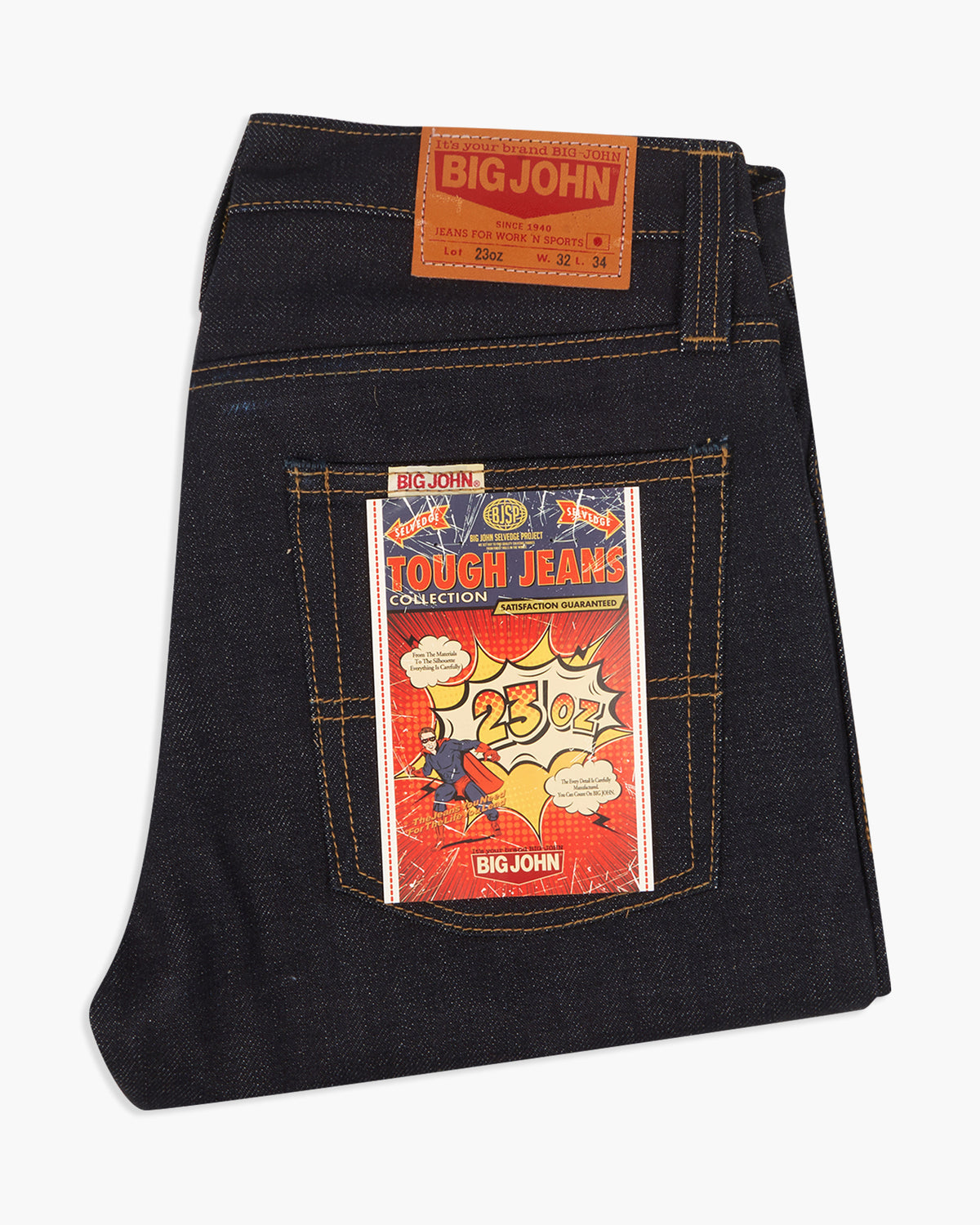 Big John M106G Tough 23oz Slim Tapered Selvedge Mens Jeans - Unwashed | Big John Jeans | JEANSTORE