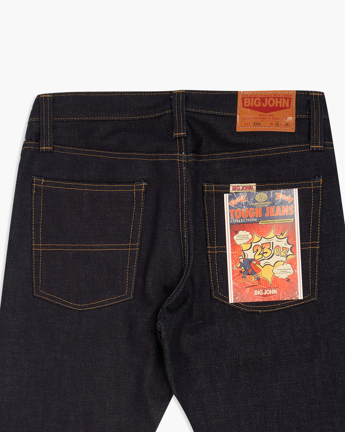 Big John M106G Tough 23oz Slim Tapered Selvedge Mens Jeans - Unwashed | Big John Jeans | JEANSTORE