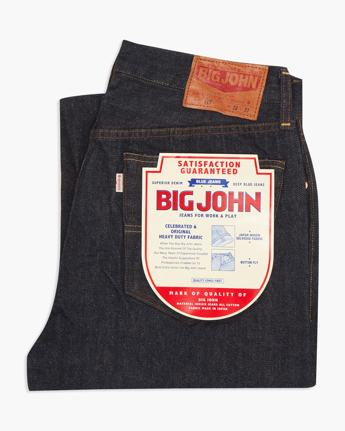 Big John M114J Ivy Tapered Fit Cropped Selvedge Mens Jeans - Indigo One Wash | Big John Jeans | JEANSTORE