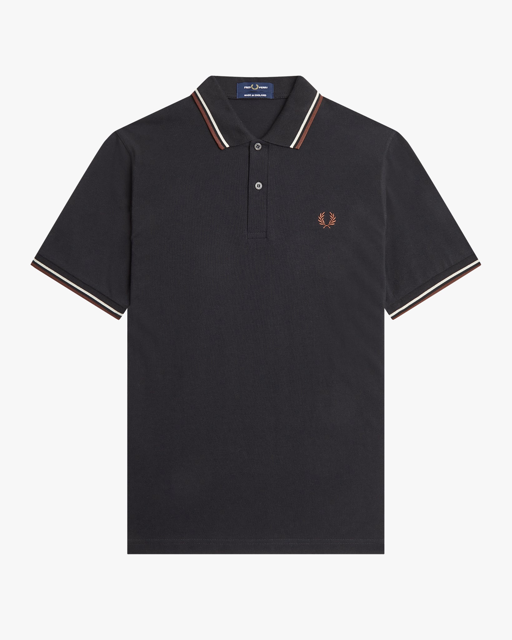 Fred Perry M12 Made In England Twin Tipped Polo Shirt - Black / Oatmea ...