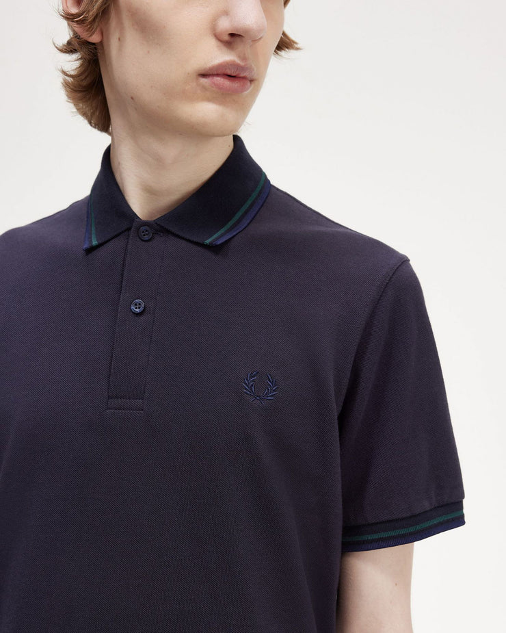 Fred Perry M12 Made In England Twin Tipped Polo Shirt - Navy / Petrol Blue / French Navy
