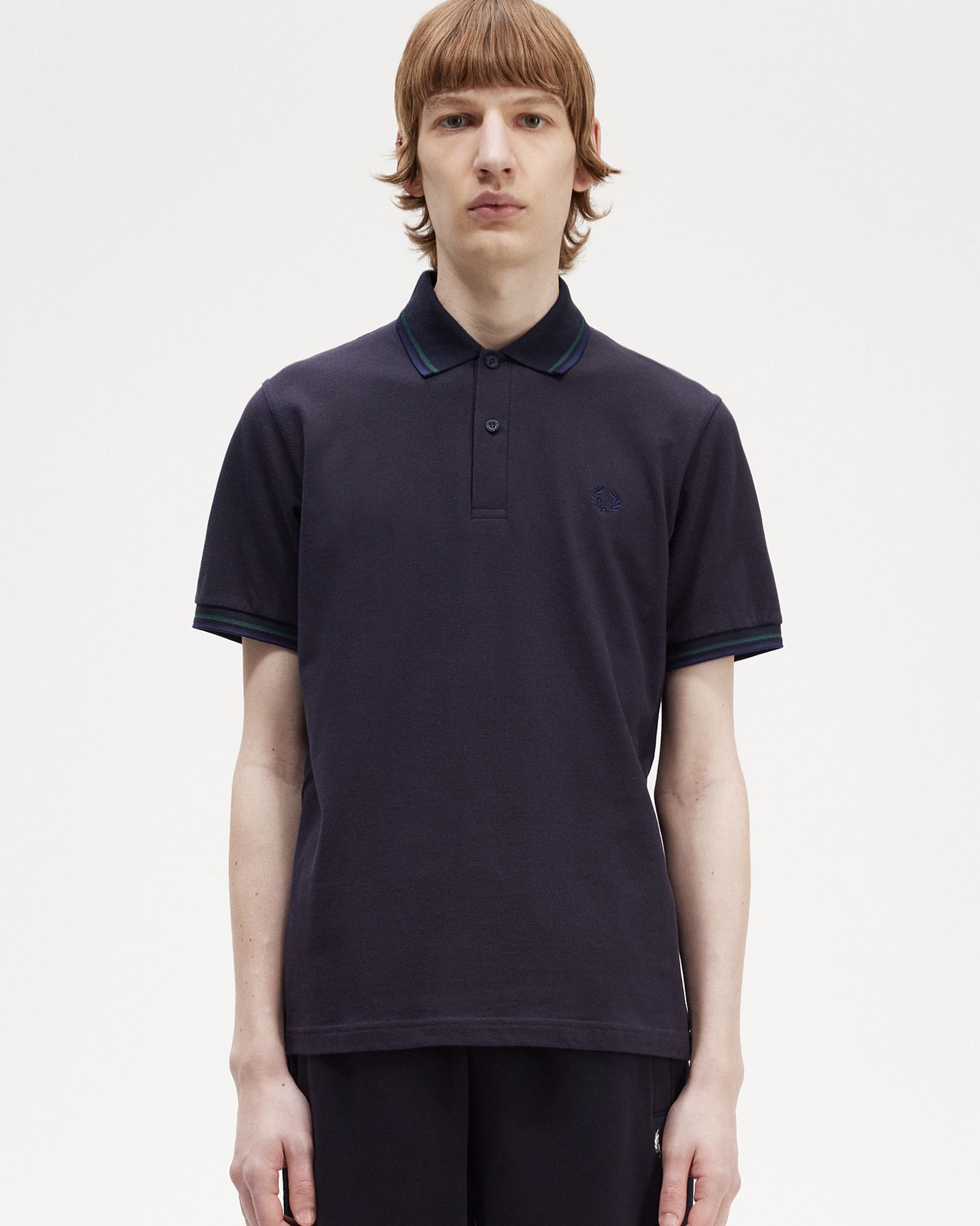 Fred Perry M12 Made In England Twin Tipped Polo Shirt - Navy / Petrol ...