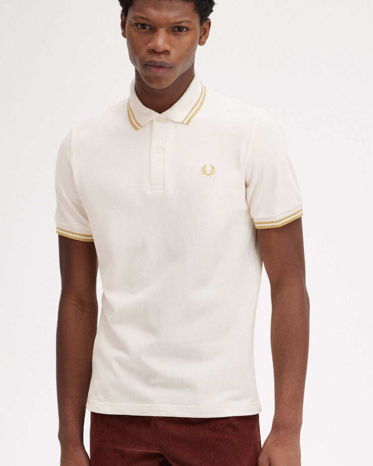 Fred Perry M12 Made In England Twin Tipped Polo Shirt - Ecru / Honeycomb