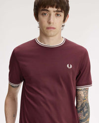 Fred Perry Twin Tipped T Shirt - Oxblood / Ecru