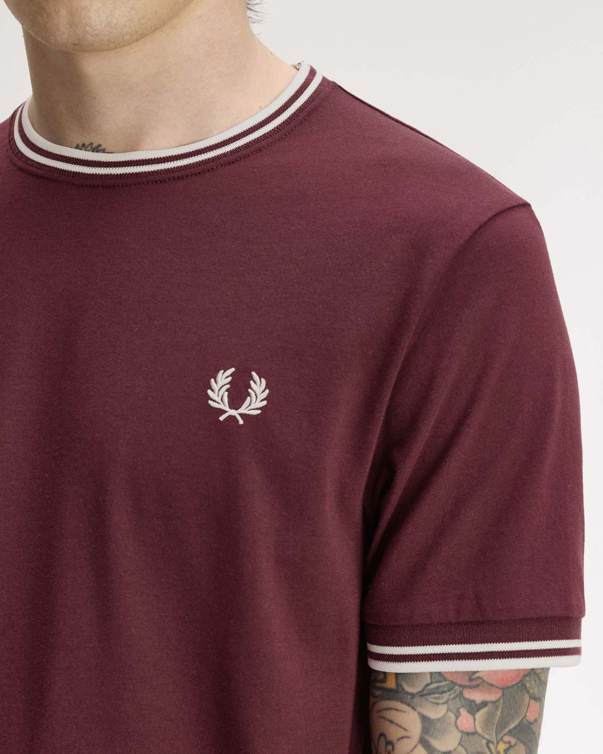 Fred Perry Twin Tipped T Shirt - Oxblood / Ecru