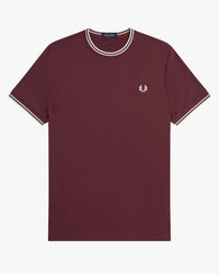 Fred Perry Twin Tipped T Shirt - Oxblood / Ecru