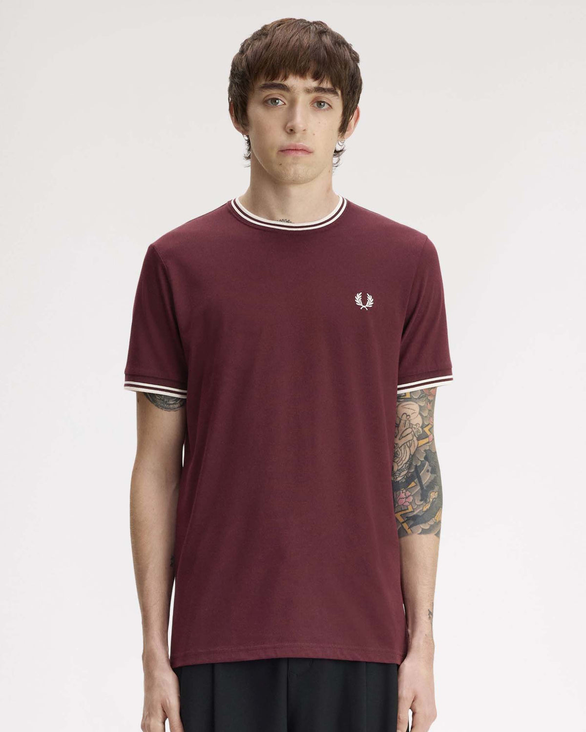 Fred Perry Twin Tipped T Shirt - Oxblood / Ecru