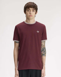 Fred Perry Twin Tipped T Shirt - Oxblood / Ecru