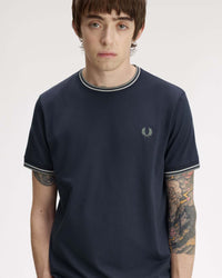 Fred Perry Twin Tipped T Shirt - Dark Airforce / Ecru / Seagrass