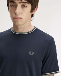 Fred Perry Twin Tipped T Shirt - Dark Airforce / Ecru / Seagrass