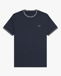 Fred Perry Twin Tipped T Shirt - Dark Airforce / Ecru / Seagrass