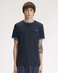 Fred Perry Twin Tipped T Shirt - Dark Airforce / Ecru / Seagrass