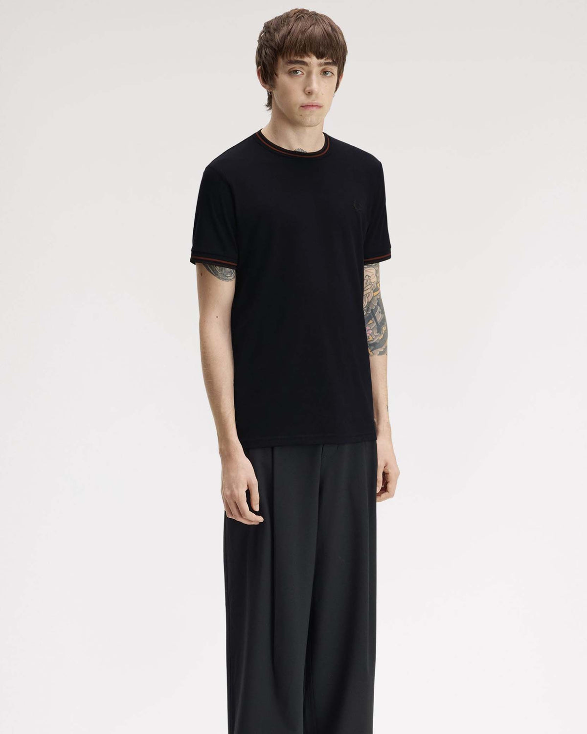 Fred Perry Twin Tipped T Shirt - Navy / Brandy / Rich Brown
