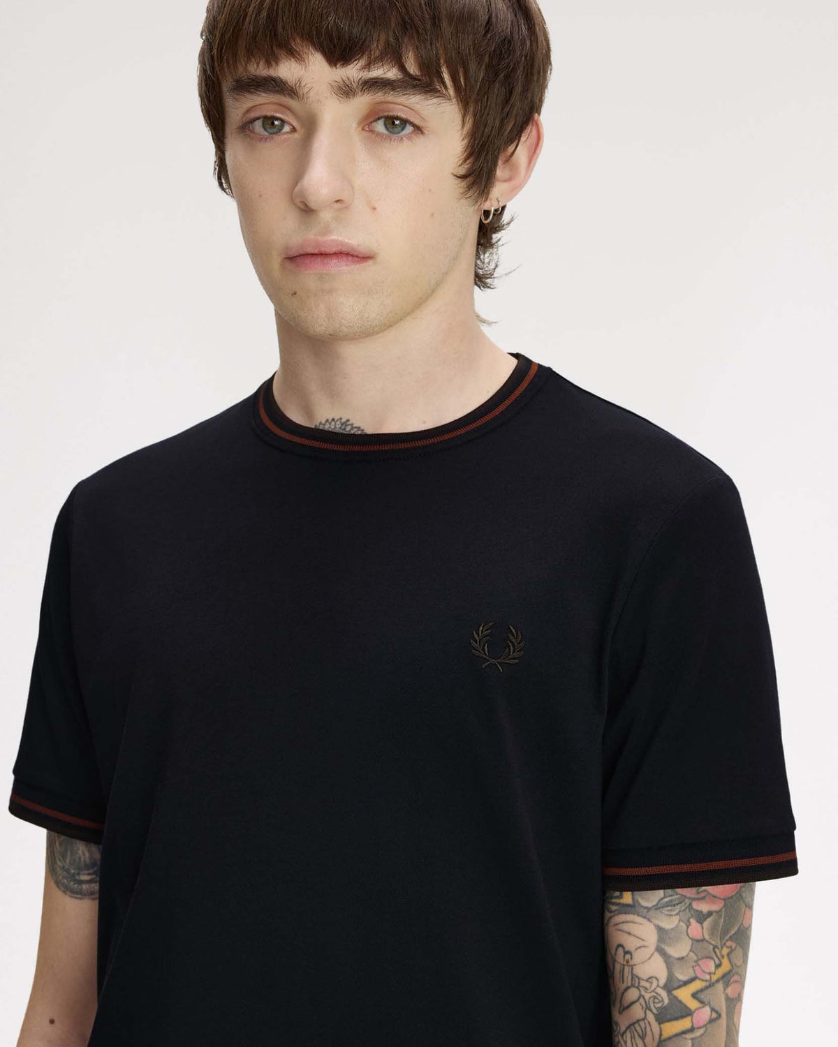 Fred Perry Twin Tipped T Shirt - Navy / Brandy / Rich Brown