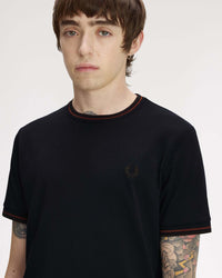 Fred Perry Twin Tipped T Shirt - Navy / Brandy / Rich Brown