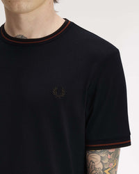 Fred Perry Twin Tipped T Shirt - Navy / Brandy / Rich Brown