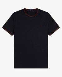 Fred Perry Twin Tipped T Shirt - Navy / Brandy / Rich Brown