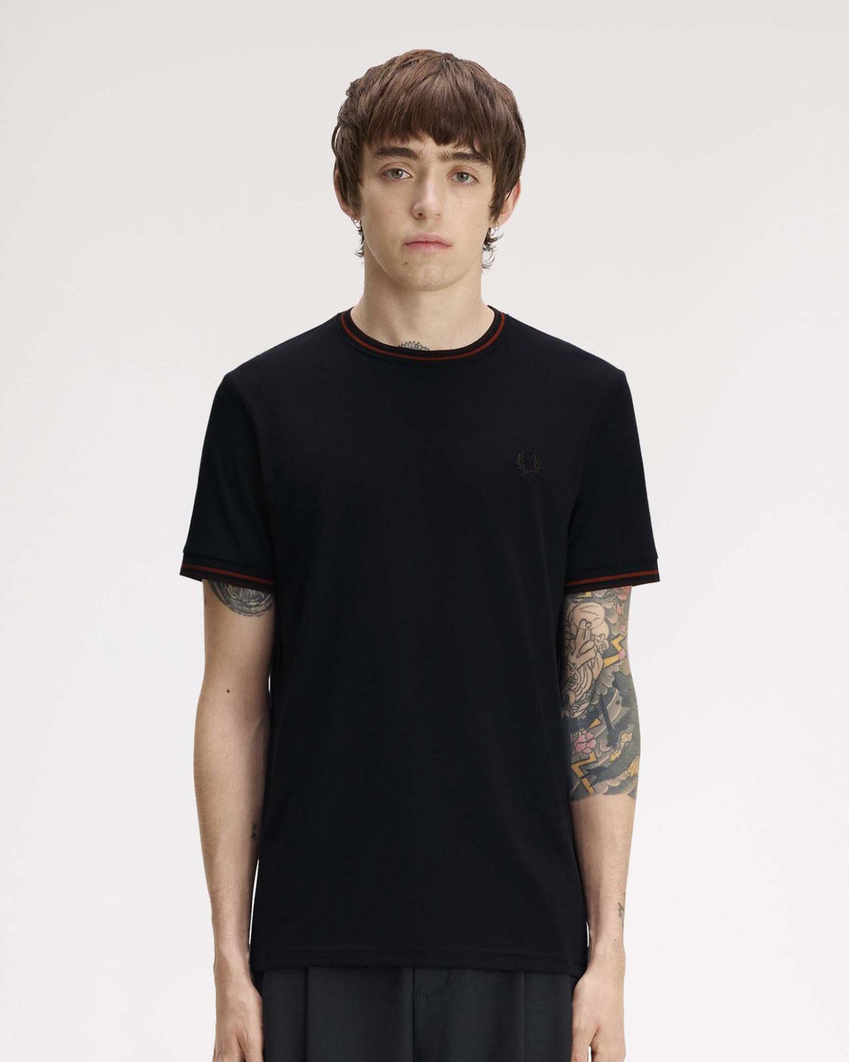 Fred Perry Twin Tipped T Shirt - Navy / Brandy / Rich Brown