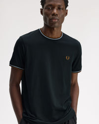 Fred Perry Twin Tipped T Shirt - Night Green / Dusky Blue / Dark Caramel