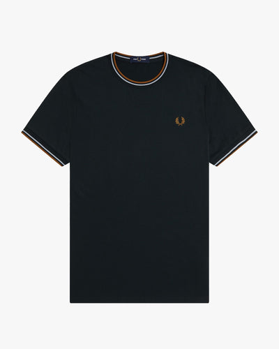 Fred Perry Twin Tipped T Shirt - Night Green / Dusky Blue / Dark Caramel