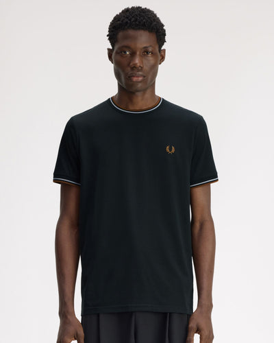 Fred Perry Twin Tipped T Shirt - Night Green / Dusky Blue / Dark Caramel