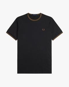 Fred Perry Twin Tipped T Shirt - Black / Shaded Stone