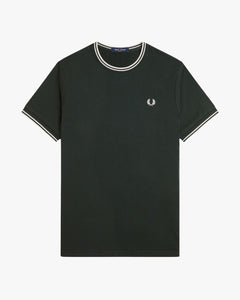 Fred Perry Twin Tipped T Shirt - Night Green / Snow White