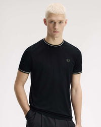 Fred Perry Twin Tipped T Shirt - Black / Ecru / Laurel Wreath Green