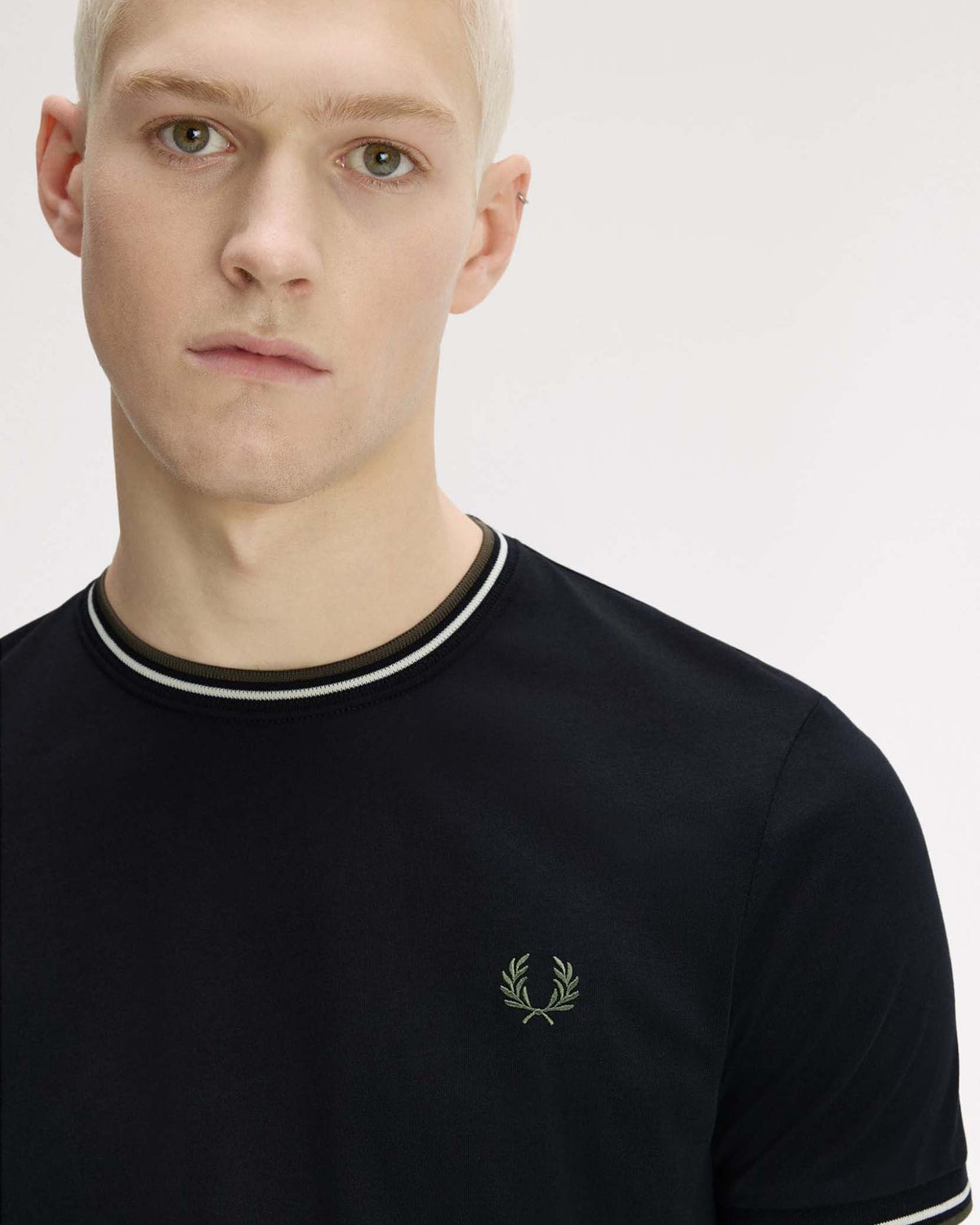Fred Perry Twin Tipped T Shirt - Black / Ecru / Laurel Wreath Green