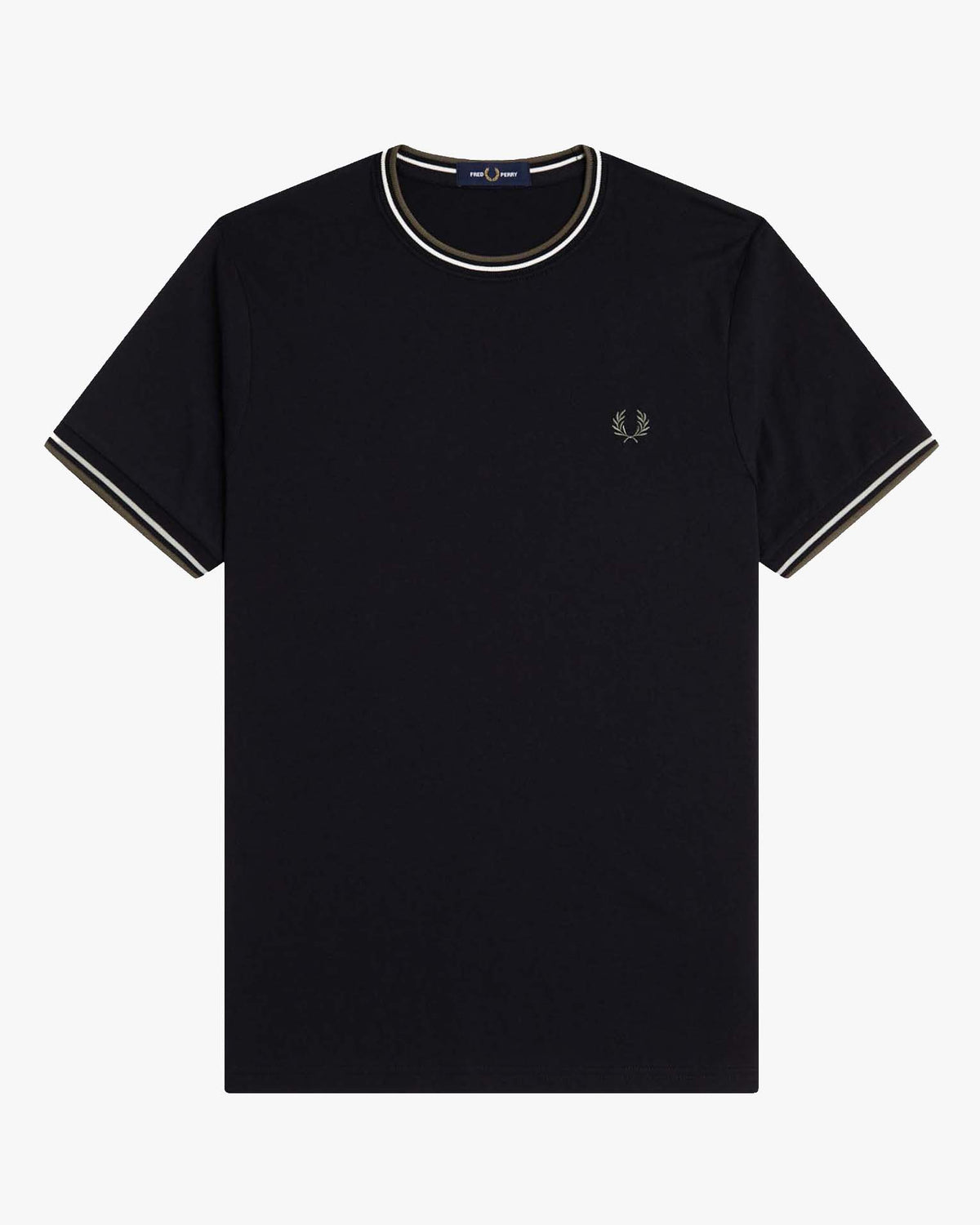 Fred Perry Twin Tipped T Shirt - Black / Ecru / Laurel Wreath Green
