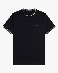Fred Perry Twin Tipped T Shirt - Black / Ecru / Laurel Wreath Green