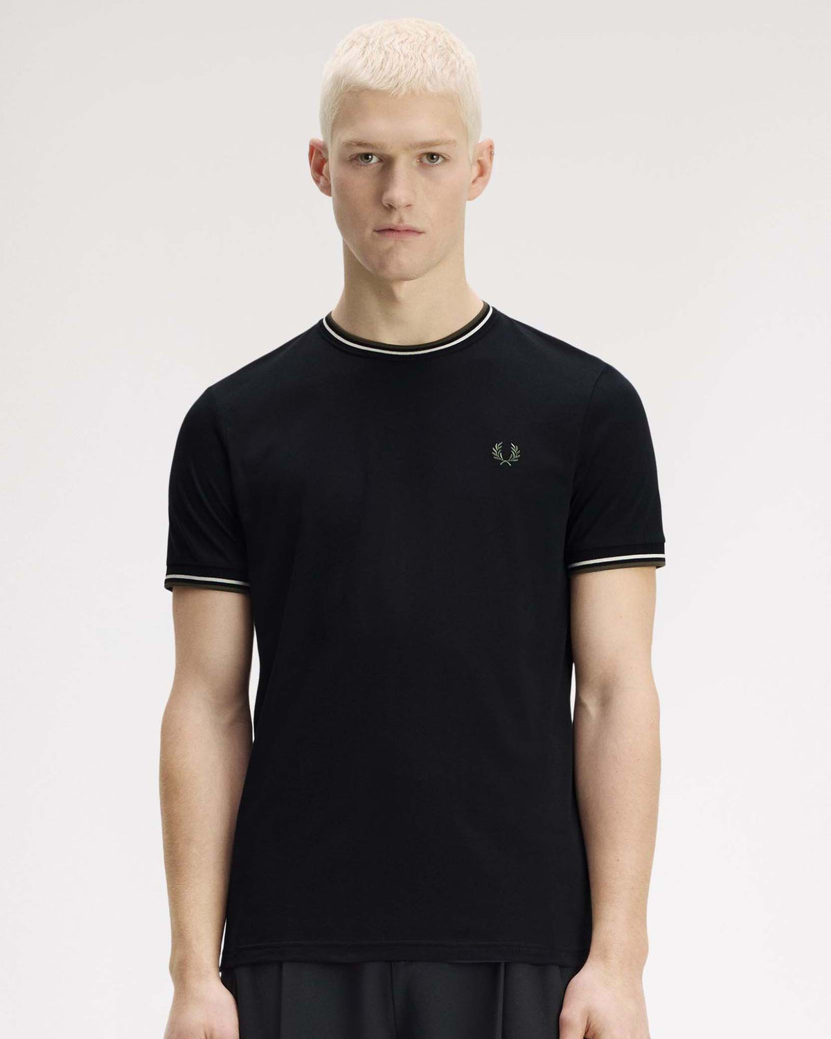 Fred Perry Twin Tipped T Shirt - Black / Ecru / Laurel Wreath Green