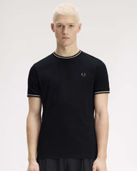 Fred Perry Twin Tipped T Shirt - Black / Ecru / Laurel Wreath Green