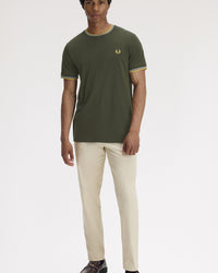 Fred Perry Twin Tipped T Shirt - Hunting Green / Light Ice / Lemon Barley