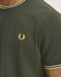 Fred Perry Twin Tipped T Shirt - Hunting Green / Light Ice / Lemon Barley