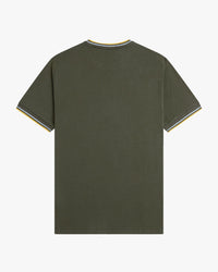 Fred Perry Twin Tipped T Shirt - Hunting Green / Light Ice / Lemon Barley