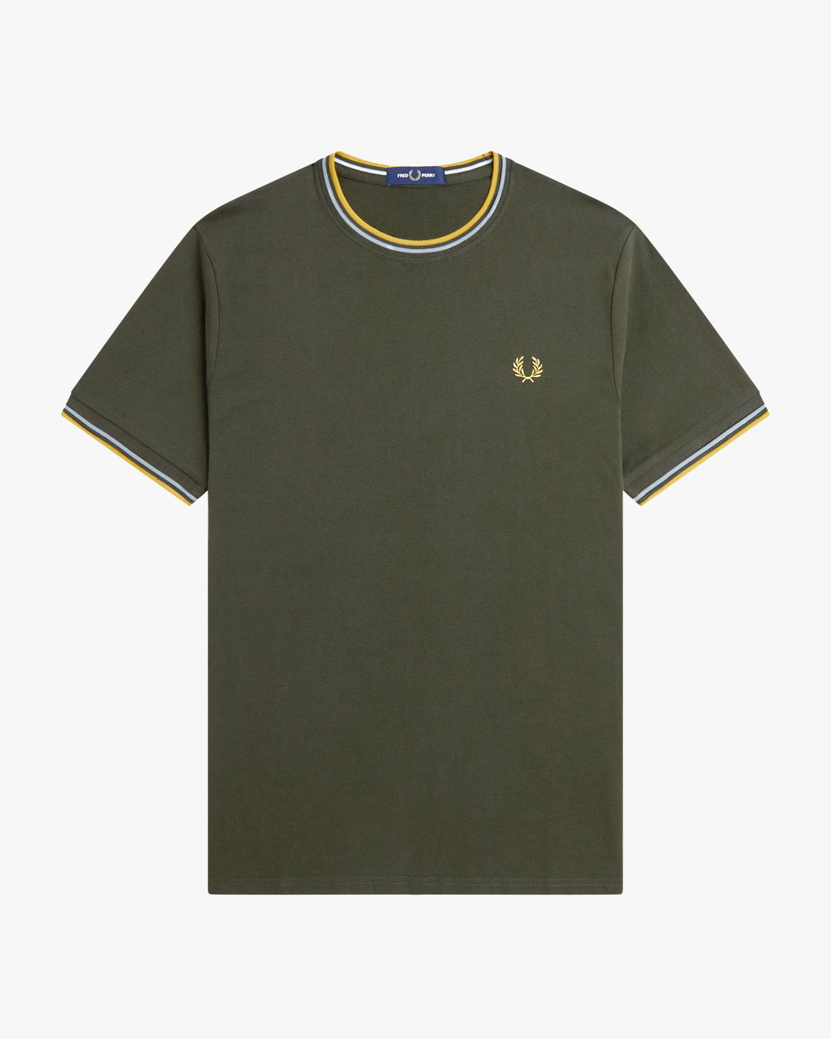 Fred Perry Twin Tipped T Shirt - Hunting Green / Light Ice / Lemon Barley