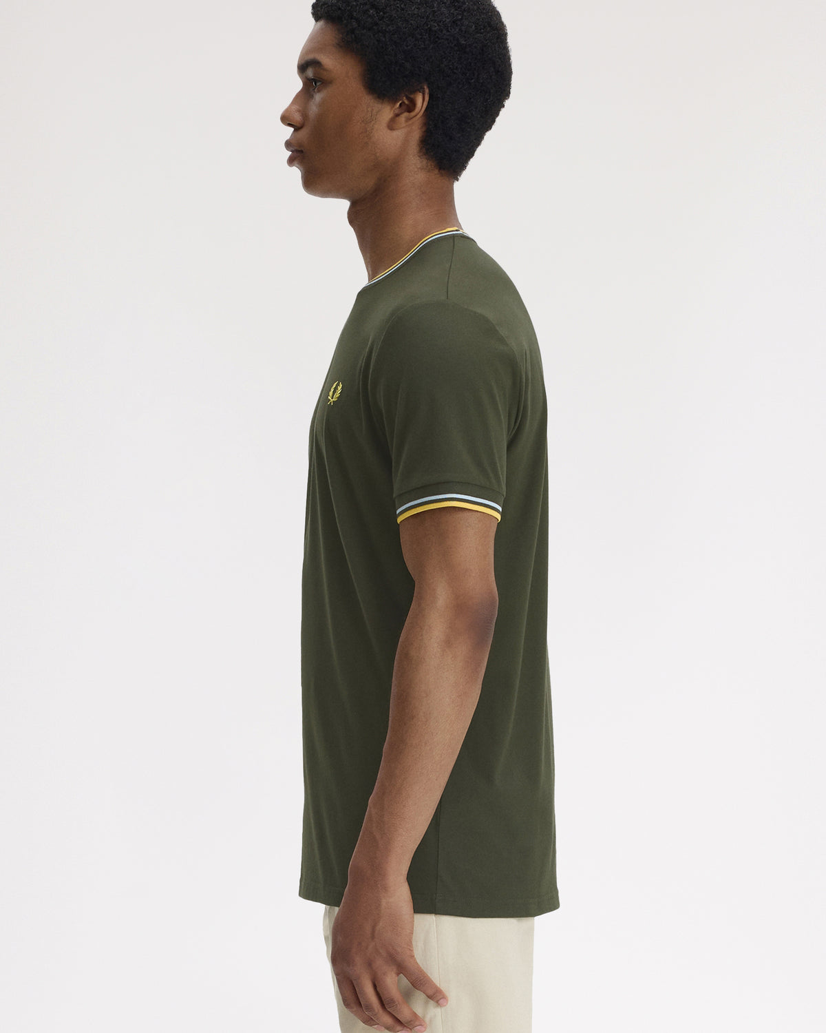 Fred Perry Twin Tipped T Shirt - Hunting Green / Light Ice / Lemon Barley