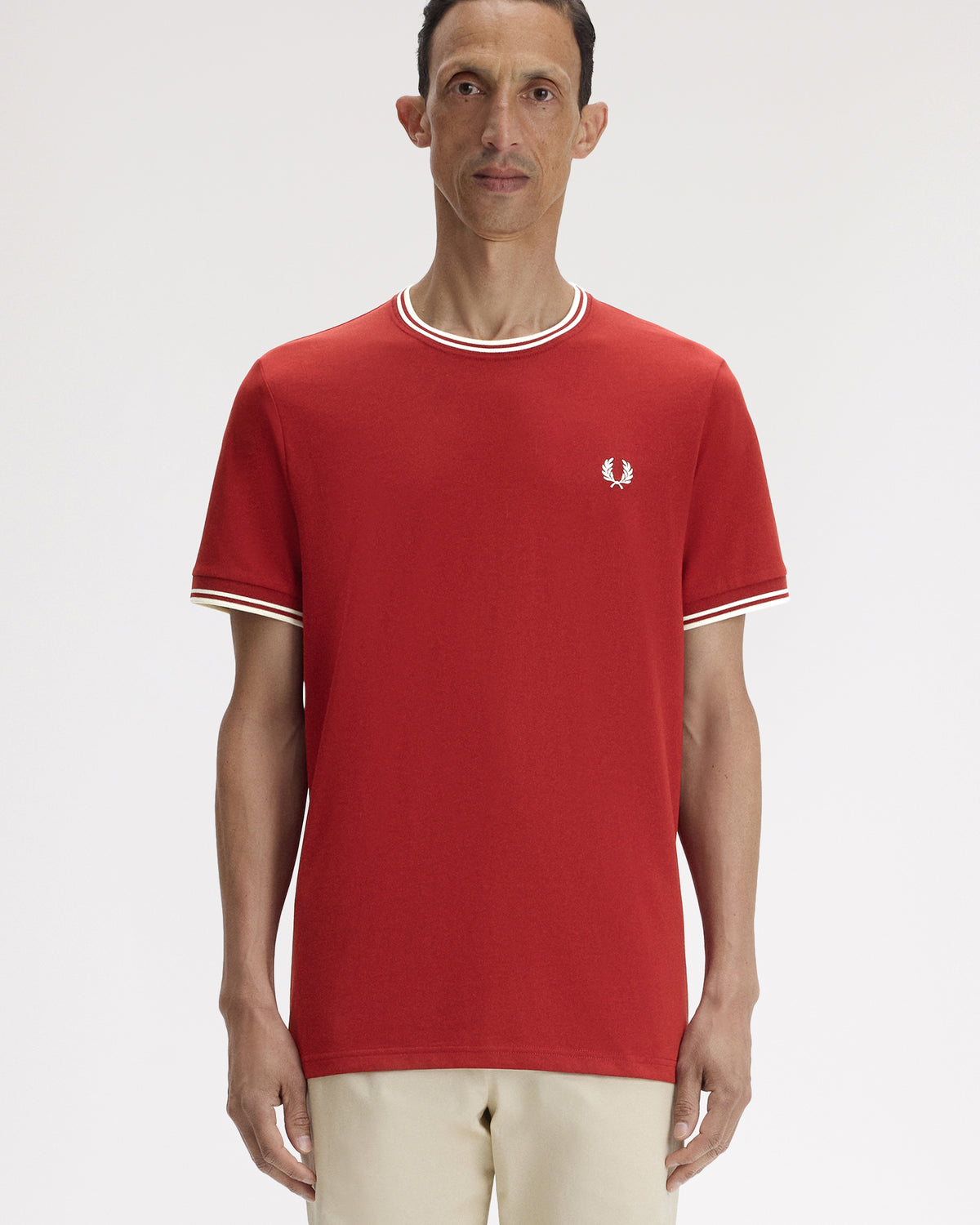 Fred Perry Twin Tipped T Shirt - Burnt Red / Snow White | Fred Perry T Shirts | JEANSTORE