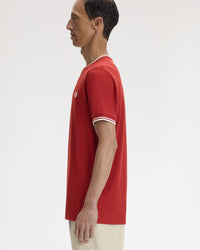 Fred Perry Twin Tipped T Shirt - Burnt Red / Snow White | Fred Perry T Shirts | JEANSTORE