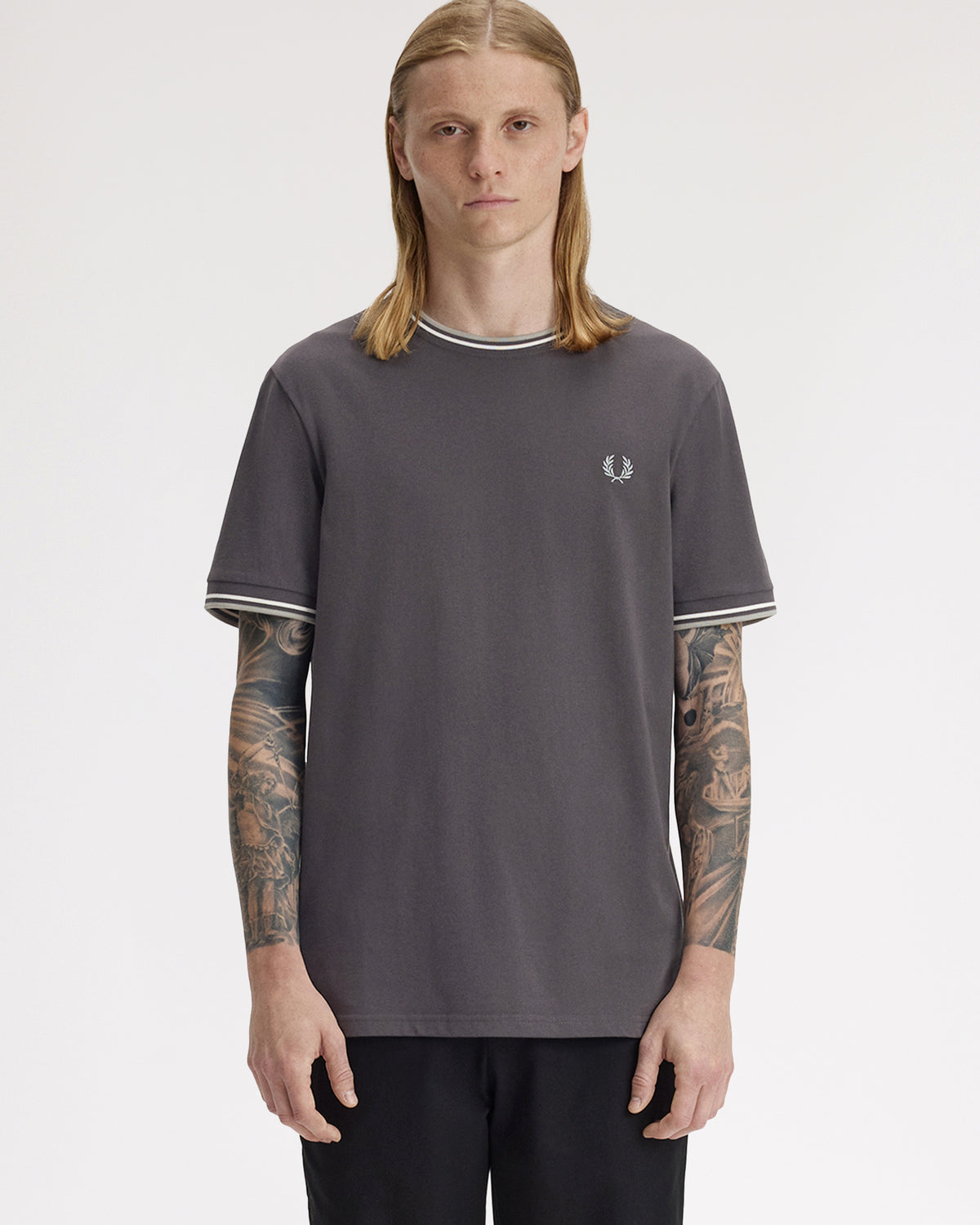 Fred Perry Twin Tipped T Shirt - Anchor Grey / Ecru / Seagrass