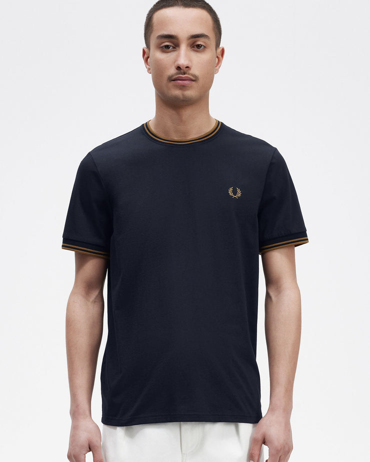 Fred Perry Twin Tipped T Shirt - Navy / Dark Caramel