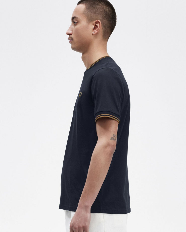 Fred Perry Twin Tipped T Shirt - Navy / Dark Caramel