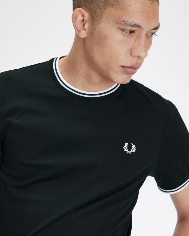Fred Perry Twin Tipped T Shirt - Night Green / Snow White