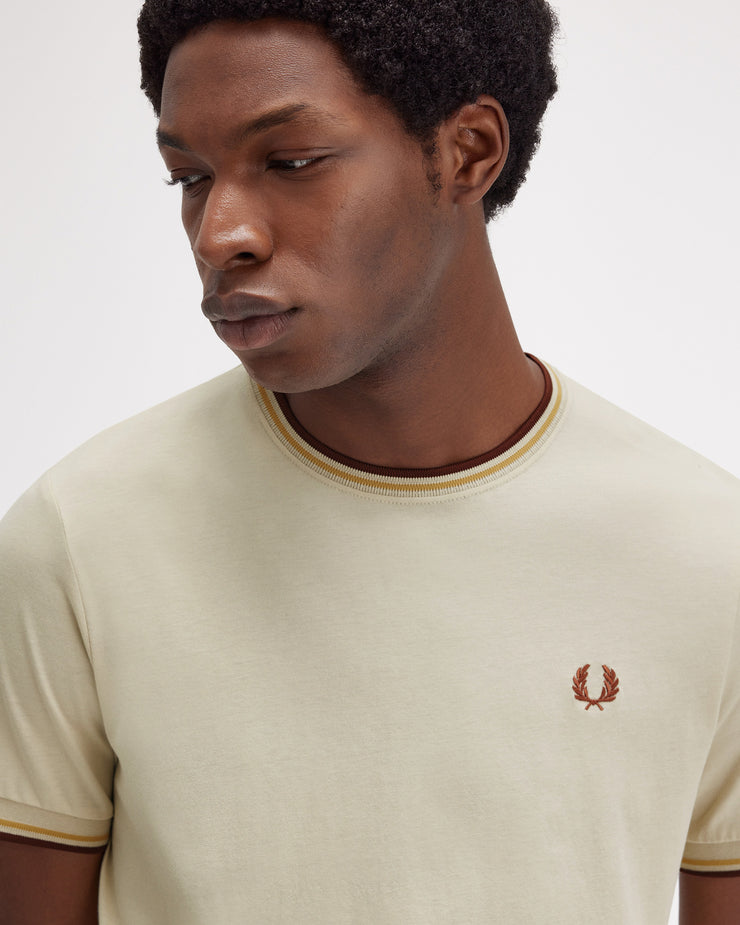 Fred Perry Twin Tipped T Shirt - Oatmeal / Honeycomb / Whisky Brown