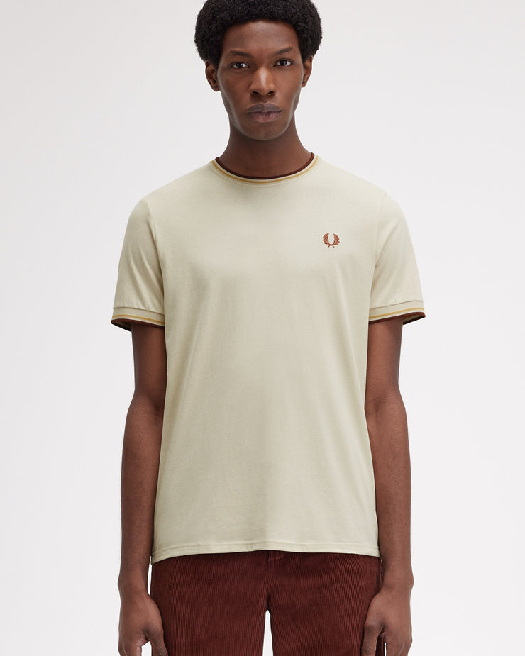 Fred Perry Twin Tipped T Shirt - Oatmeal / Honeycomb / Whisky Brown