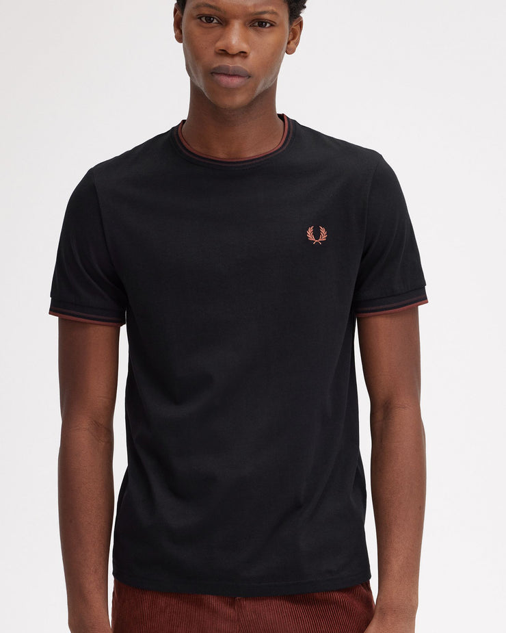 Fred Perry Twin Tipped T Shirt - Black / Carrington Road Brick / Whisky Brown